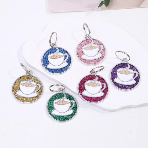 Medaglietta Identificativa per Animali con Motivo Tazza da Caffè Rotonda con Brillantini per Cani e Gatti Pendente in Lega Accessori per Collari