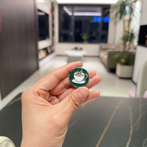 Medaglietta Identificativa per Animali con Motivo Tazza da Caffè Rotonda con Brillantini per Cani e Gatti Pendente in Lega Accessori per Collari
