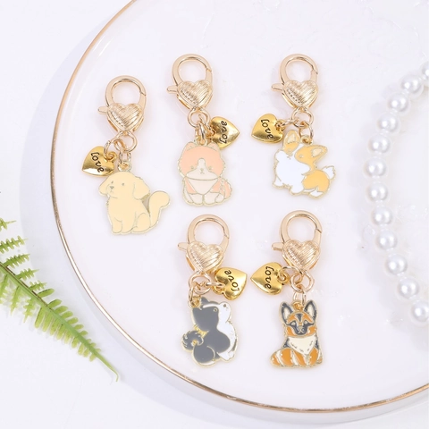 Cartoon Hund Zinklegierung Emaille Schlüsselanhänger Mit Herz Love Anhänger Golden Retriever Corgi Husky Tasche Dekor