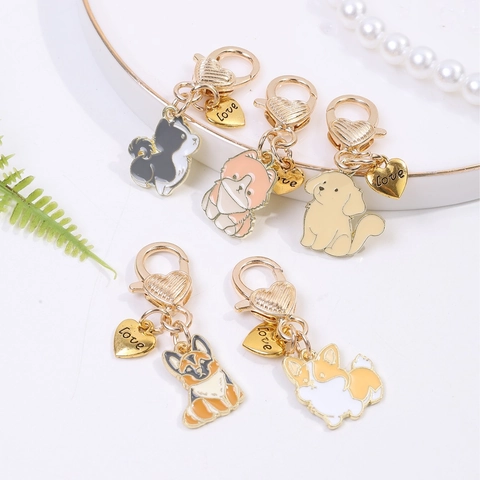 Cartoon Hund Zinklegierung Emaille Schlüsselanhänger Mit Herz Love Anhänger Golden Retriever Corgi Husky Tasche Dekor