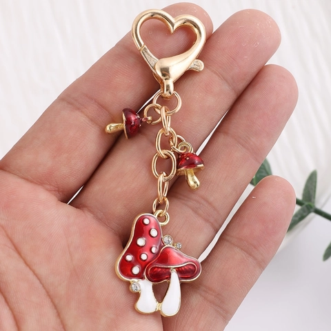 Legierung Emaille Frucht Pilz Schlüsselanhänger Mit Herzverschluss Strass Apfel Kirsche Pilz Metall Schlüsselring Geschenk Für Damen