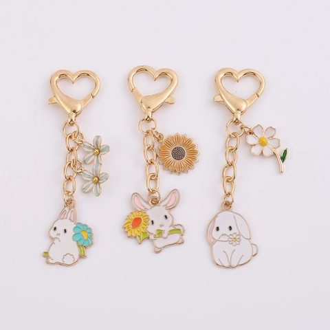 Kreativer Cartoon Metall Hase Schlüsselanhänger Süße Blume Häschen Anhänger Emaille Tasche Charme Geschenk Für Beste Freundin Mädchen Damen