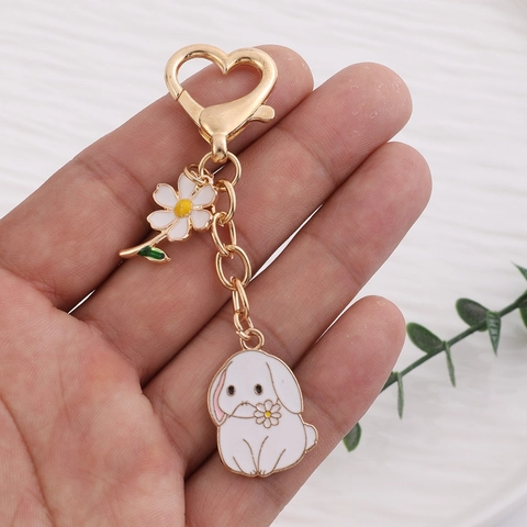 Kreativer Cartoon Metall Hase Schlüsselanhänger Süße Blume Häschen Anhänger Emaille Tasche Charme Geschenk Für Beste Freundin Mädchen Damen