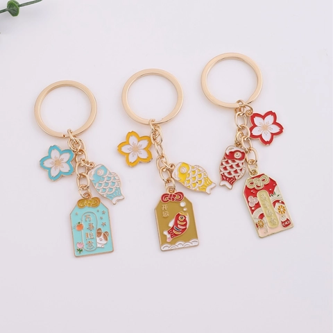 Portachiavi in Lega di Zinco con Amuleto Pesce Koi e Fiore di Ciliegio Stile Giapponese per Accessori Borsa Regalo