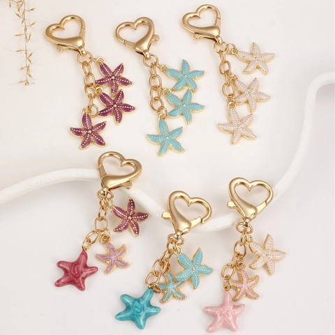 Portachiavi Stella Marina in Smalto Colorato Con Chiusura a Cuore Simpatico Ciondolo per Borsa in Metallo Per Donna Ragazza Estate Oceano
