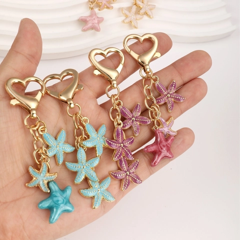 Portachiavi Stella Marina in Smalto Colorato Con Chiusura a Cuore Simpatico Ciondolo per Borsa in Metallo Per Donna Ragazza Estate Oceano