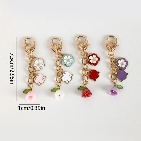 Elegant Lily Of The Valley Flower Keychain Alloy Enamel Daisy Pendant Heart Clasp Bag Charm Floral Keychain For Women Gift