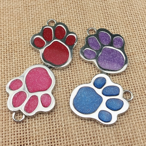 Placa de Identificación para Mascotas Huella de Pata Aleación de Zinc Purpurina Metal Anti-Perdida Colgante para Perros Gatos