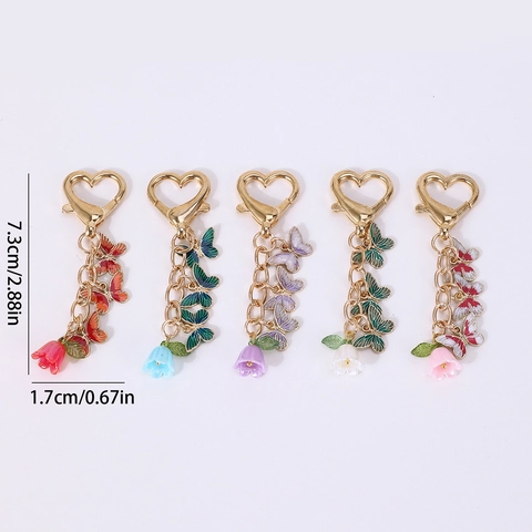 Porte-clés en Alliage de Zinc Papillon Muguet Fermoir en Cœur Mignon Émail Floral Animal Pendentif de Sac à Dos Suspendu