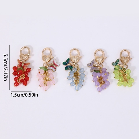 Pastorale 3D Hars Druiventros Sleutelhanger Met Emaille Vlinder Hanger Hart Karabijnhaak Zinklegering Tas Hanger Vrouwen Sieraden