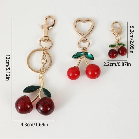 Zinklegering Hars Kers Sleutelhanger Voor Dames Creatieve Fruitvorm Tas Hanger Goud Strass Kers Auto Decoratie Cadeau