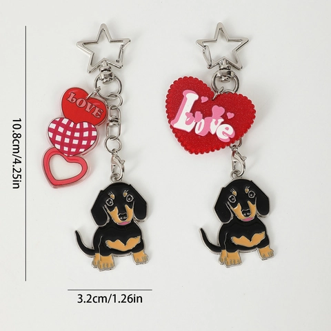 Dachshund Dog Keychain Heart Love Pendant Zinc Alloy Pet Dog Charms For Bag Star Ring Animal Keyring Gift For Women Girls