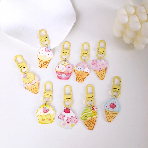 Cartoon Dessert Ice Cream Acrylic Keychain Macaron Colors Cupcake Pendant Bag Charm Accessories For Women Girls Gift