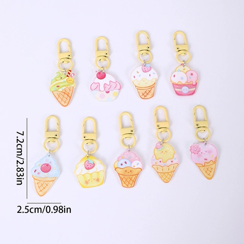 Cartoon Dessert Ice Cream Acrylic Keychain Macaron Colors Cupcake Pendant Bag Charm Accessories For Women Girls Gift