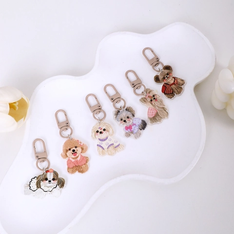 Cute Cartoon Puppy Acrylic Keychain For Dog Lovers Double Sided Dog Bag Pendant Small Animal Key Ring Hanging Jewelry Gift