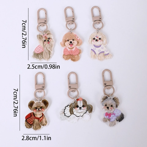 Cute Cartoon Puppy Acrylic Keychain For Dog Lovers Double Sided Dog Bag Pendant Small Animal Key Ring Hanging Jewelry Gift