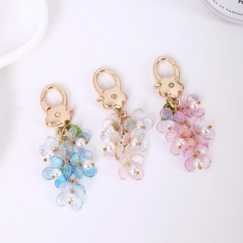 Llavero Floral Luminoso Flor de Resina Adorno para Bolso Con Perla Artificial de Imitación Gancho de Aleación para Mujer Niña Decoración