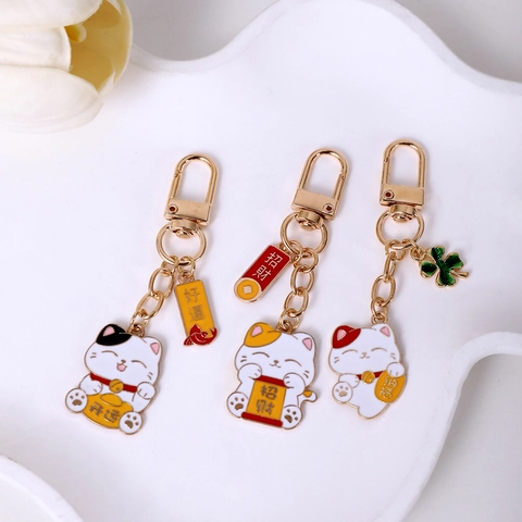 Portachiavi Gatto della Fortuna Giapponese Lega Smaltata Maneki Neko Ciondolo Borsa Amuleto per Donne Bambini Regalo