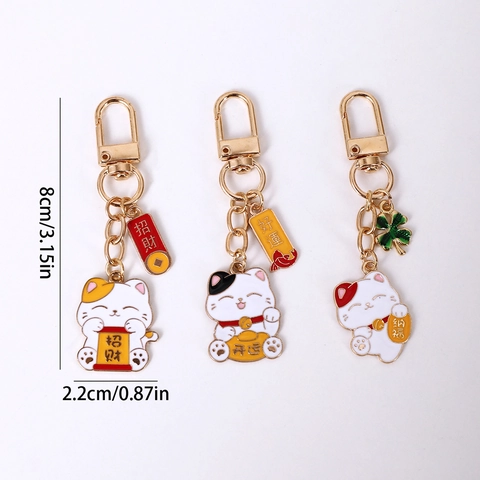 Portachiavi Gatto della Fortuna Giapponese Lega Smaltata Maneki Neko Ciondolo Borsa Amuleto per Donne Bambini Regalo