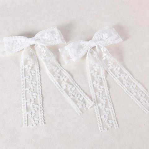 Dolce Fermaglio per Capelli con Fiocco a Farfalla in Pizzo Stile Francese Multistrato Nastro di Raso Ricamo Floreale Accessorio Donna