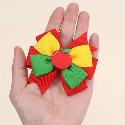 Pinza para el Cabello de Lazo de Cinta de Grosgrain para Niños con Decoración de Manzana Animada Hecho a Mano Pinza de Cocodrilo Niña