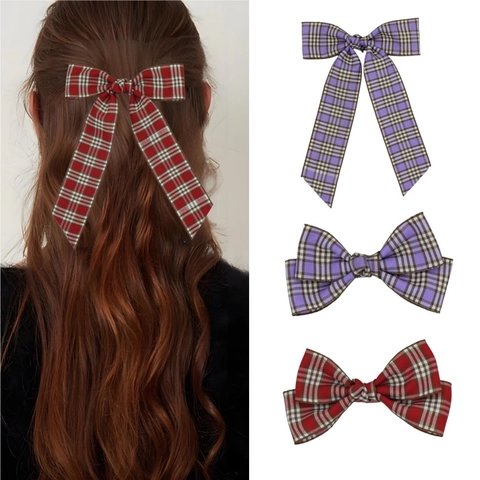 Karomuster Stoff Schleife Haarspange Vintage Preppy Stil Süßer Haarschmuck Für Damen Mädchen Krokodilklemme Kopfschmuck