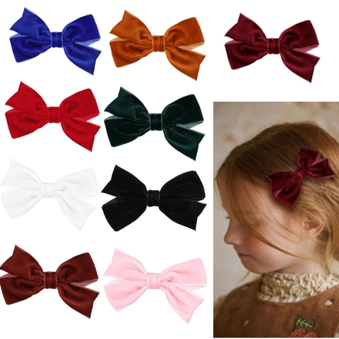 Dulces Pinzas para el Pelo con Lazo de Terciopelo Hechas a Mano para Niñas Princesa Color Sólido Accesorios para el Pelo Vintage Clips de Pico de Pato