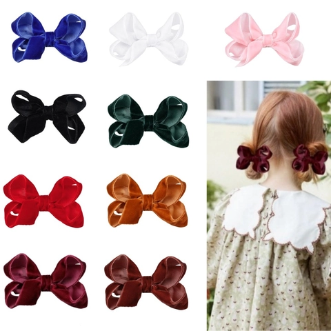 Pinzas para el Cabello con Lazo de Terciopelo Hechas a Mano para Niñas Colores de Caramelo Otoño Invierno Accesorios