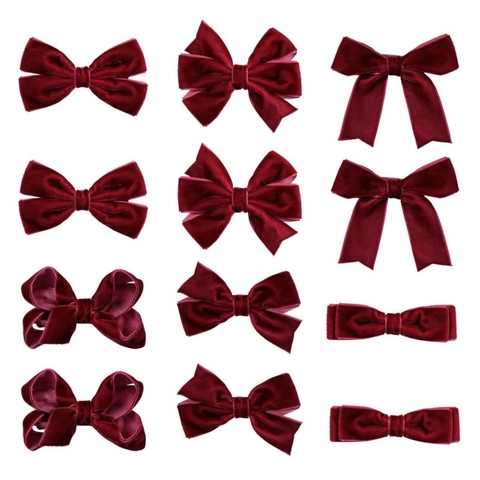 Set di 12 Pezzi Autunno Inverno Velluto Fiocco Fermagli per Capelli per Bambina Ragazza Principessa Clip a Coccodrillo