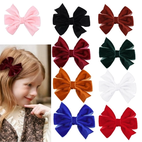 Pinzas para el Cabello con Lazo de Terciopelo para Niñas Pinzas de Cocodrilo de Tela Color Sólido Horquillas Dulces