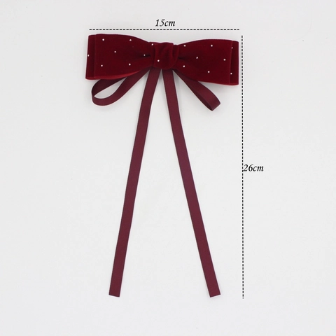 Pinza para el Pelo Elegante de Terciopelo con Lazo Estilo Francés Cintas Largas Strass Accesorio para el Pelo Princesa Mujer Fiesta