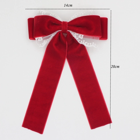 Französische Vintage Samt Spitze Schleife Haarspange Elegant Süß Mehrschichtiges Band Krokodilklemme Damen Mädchen Haarschmuck