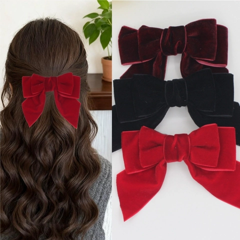 Pinza para el Pelo con Lazo de Terciopelo Elegante Vintage para Mujer Lazo Grande de Doble Capa Horquilla de Cocodrilo Accesorios para el Cabello
