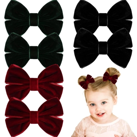 Velvet Bow Hair Clips Black Dark Green Wine Red For Girls Sweet Princess Hairpins Vintage Alligator Clips Solid Color Hair Accessories