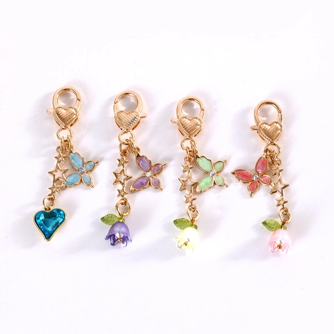 Simpatico Portachiavi Farfalla Mughetto in Smalto Lega Oro Stella Cuore Ciondolo Pendente per Donne Ragazze Accessori Borsa