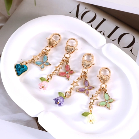 Simpatico Portachiavi Farfalla Mughetto in Smalto Lega Oro Stella Cuore Ciondolo Pendente per Donne Ragazze Accessori Borsa