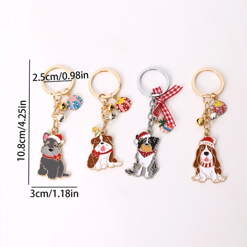 Portachiavi Cane Cartone Animato Natale in Lega di Zinco Con Campanello Pendente Scatola Regalo per Zaino Telefono Decorazione Gioiello