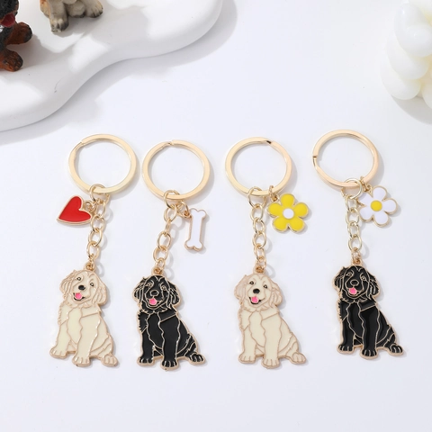 Süßer Cartoon Golden Retriever Hund Metall Schlüsselanhänger Mit Emaille Blume Herz Knochen Anhänger Für Taschen Schlüsselring Geschenk