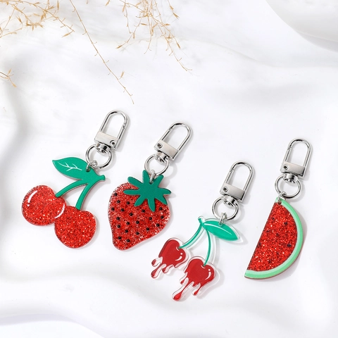 Llavero de Frutas de Acrílico Sandía Cereza Fresa Colgante para Bolso de Estudiante Teléfono Adorno Colgante Regalo Creativo Accesorios
