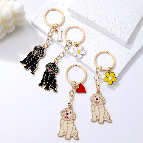 Süßer Cartoon Golden Retriever Hund Metall Schlüsselanhänger Mit Emaille Blume Herz Knochen Anhänger Für Taschen Schlüsselring Geschenk