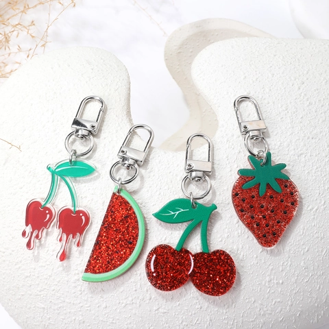 Llavero de Frutas de Acrílico Sandía Cereza Fresa Colgante para Bolso de Estudiante Teléfono Adorno Colgante Regalo Creativo Accesorios