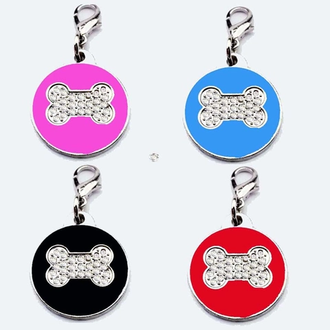 Rhinestone Pet ID Tag Paw Bone Pattern Zinc Alloy Dog Tag With Lobster Clasp Enamel Pet Jewelry Accessory For Dog Collar
