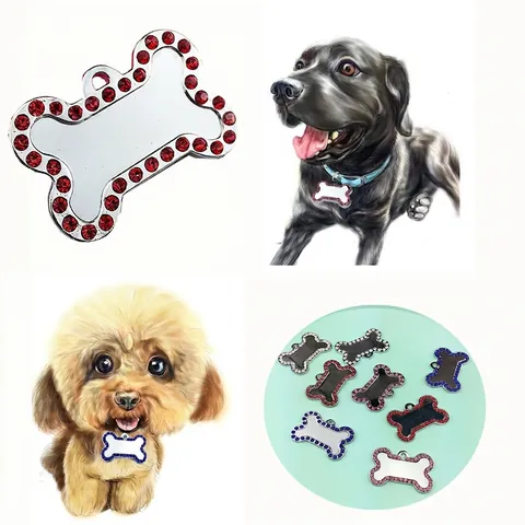Strass Besetzte Knochenform Haustier ID Marke Legierung Hunde Namensschild Für Halsbänder Identifikation Anhänger Schmuck Zubehör