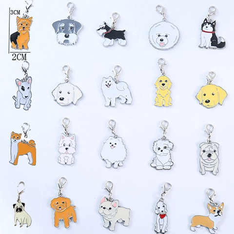Cartoon Dog Enamel Zinc Alloy Pet ID Tag Pendant With Lobster Clasp Personalized Animal Charm Collar Jewelry Keychain Gift