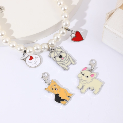 Cartoon Dog Enamel Zinc Alloy Pet ID Tag Pendant With Lobster Clasp Personalized Animal Charm Collar Jewelry Keychain Gift