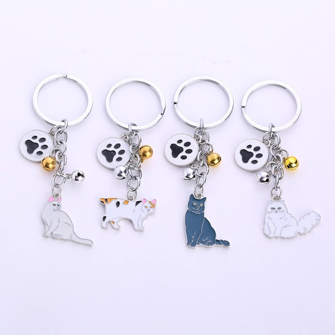 Simpatico Portachiavi a Forma di Gatto in Lega Smaltata Con Campanello e Ciondolo a Zampa per Donna Regalo per Amanti degli Animali Pendente per Borsa