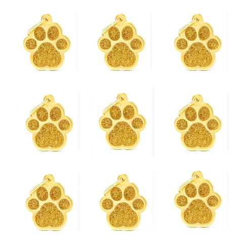 Cute Alloy Pet ID Tag Golden Glitter Paw Print Dog Cat Name Tag For Collar Accessory Laser Engraving Blank Pendant
