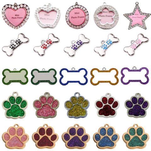 Médailles d'Identification en Forme de Patte pour Animaux Personnalisée en Alliage Paillettes Plaque d'Identité pour Chiens Chats Accessoires