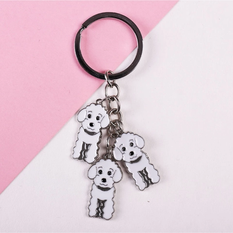 Cartoon Pudel Hund Metall Schlüsselanhänger Bunte Emaille Haustier Welpe Tier Schlüsselring Tasche Anhänger Geschenk