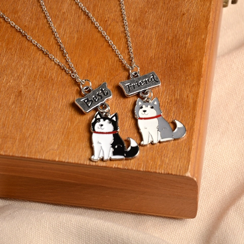 Cartoon Dog Best Friend Pendant Necklace Set Alloy Enamel Puppy Charm Jewelry For Women Girls Gift Matching Accessory